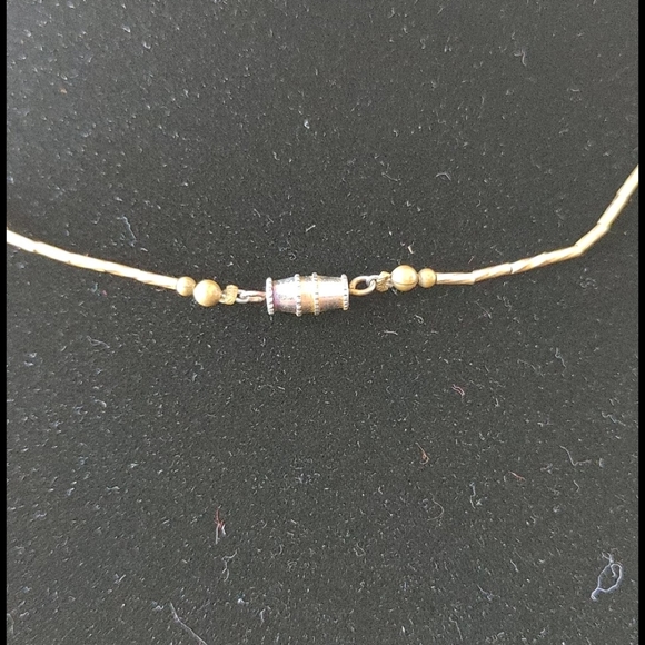 Brass and blue mother of pearl choker - Picture 2 of 3